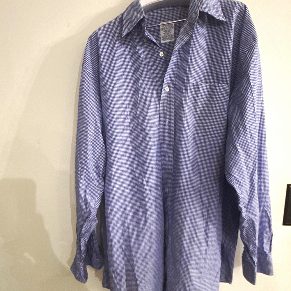 Brooks Brothers Relaxed Fit Blue/White Check Long Sleeve Cotton Dress Shirt L
